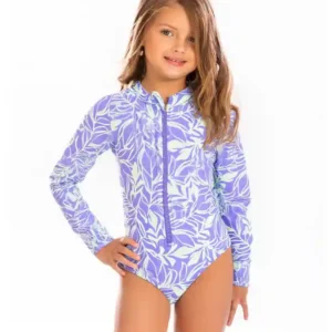 Vestido de baño para niña - Hojas Magenta, manga larga Lila